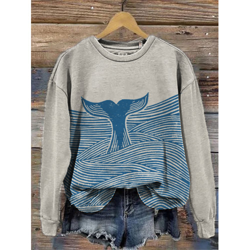 Whale Tail Japanese Lino Art Comfy Sweatshirt