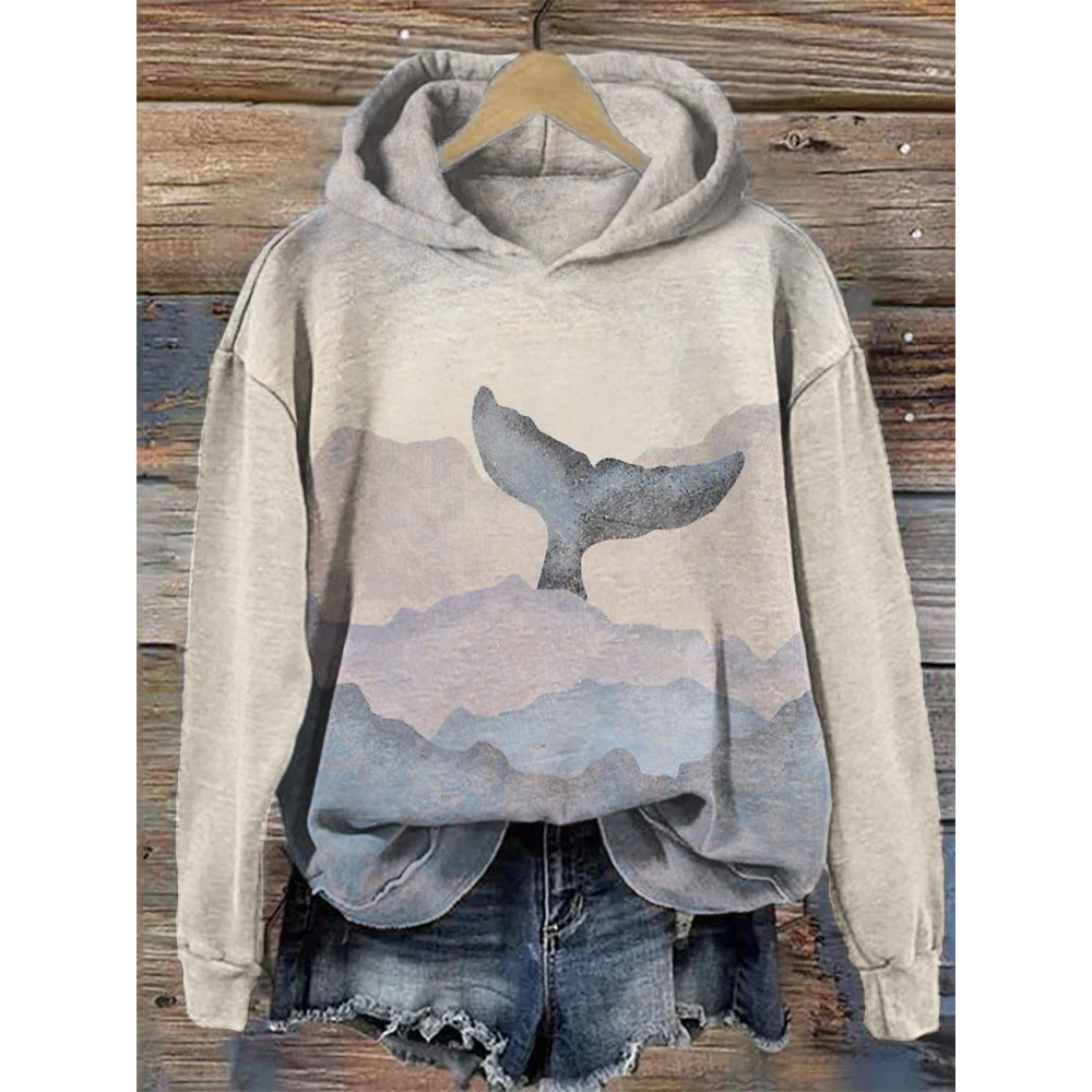 Whale Tail Landscape Inspired Art Cozy Hoodie