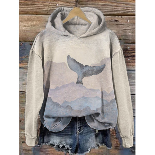 Whale Tail Landscape Inspired Art Cozy Hoodie