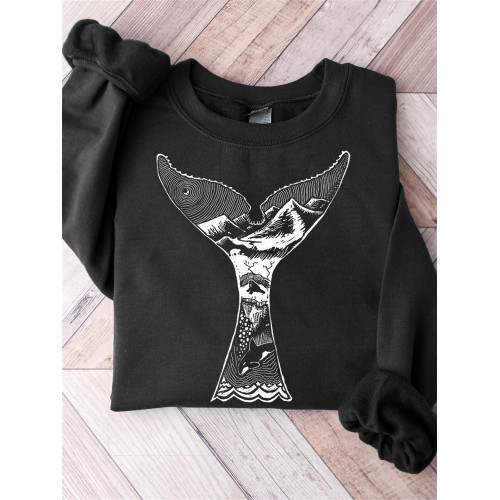 Whale Tail Landscape Inspired Art Graphic Comfy Sweatshirt