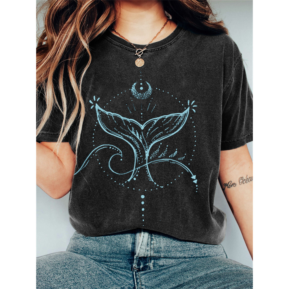 Whale Tail Mystical Art Vintage Washed T Shirt