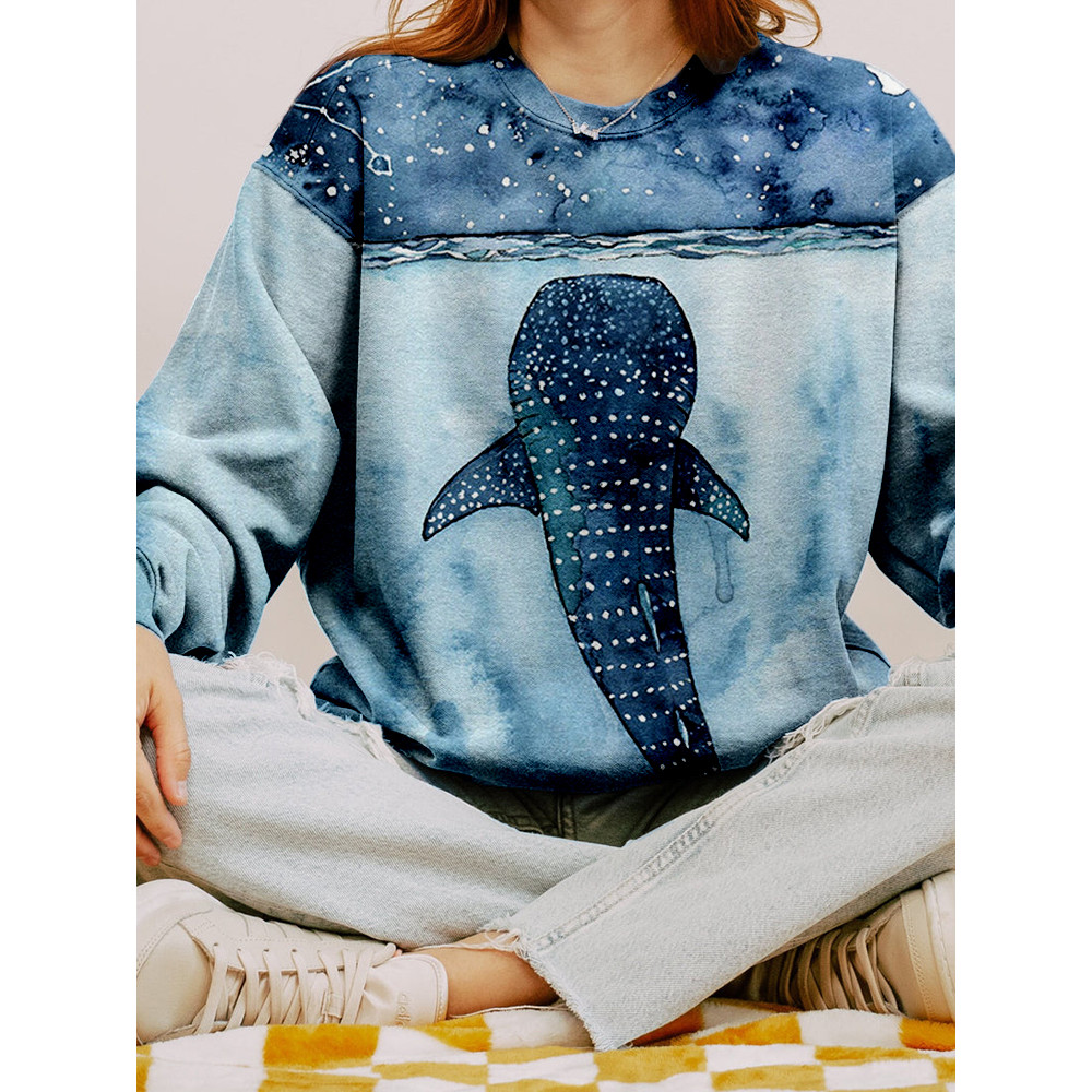 Whale Watercolor Art Crew Neck Sweatshirt