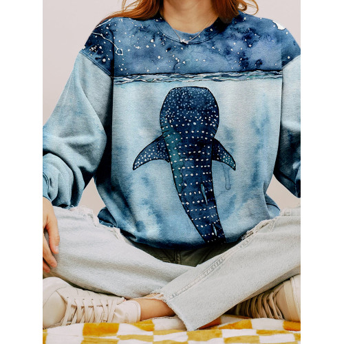 Whale Watercolor Art Crew Neck Sweatshirt