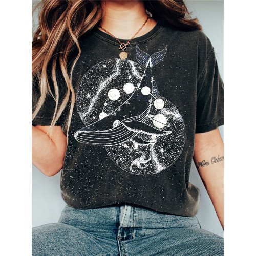 Whale & Galaxy Art Vintage Washed T Shirt