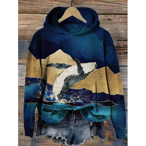 Whale & Landscape Glitter Art Cozy Hoodie