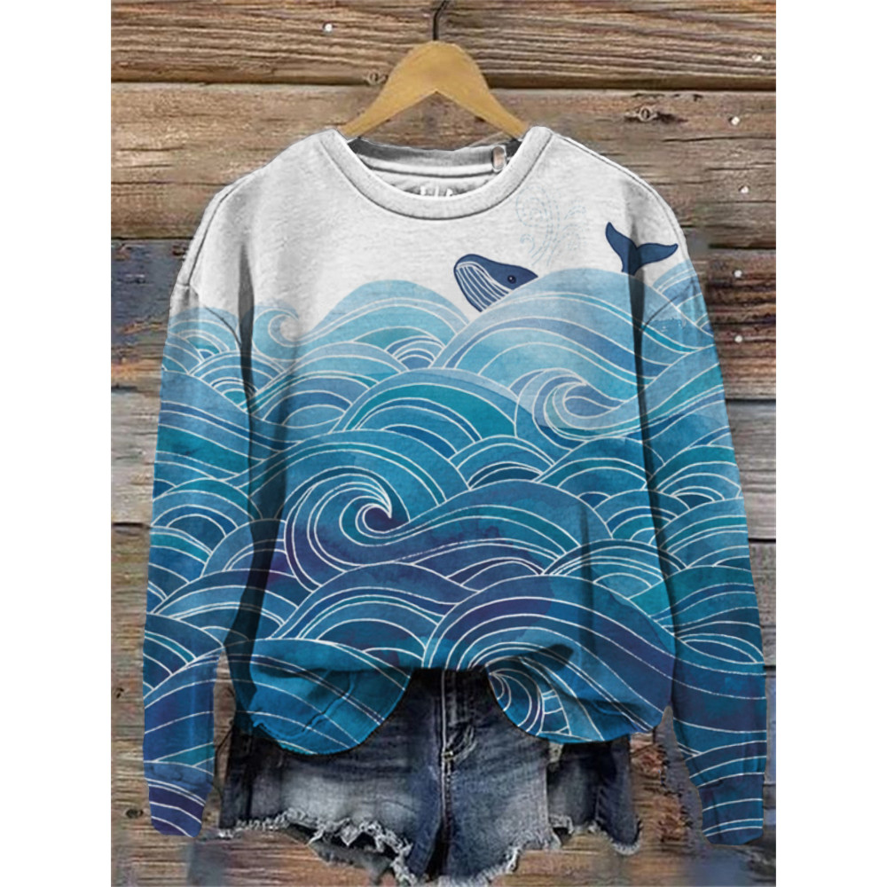 Whale & Waves Contrast Art Sweatshirt