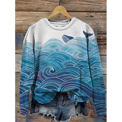 Whale & Waves Contrast Art Sweatshirt