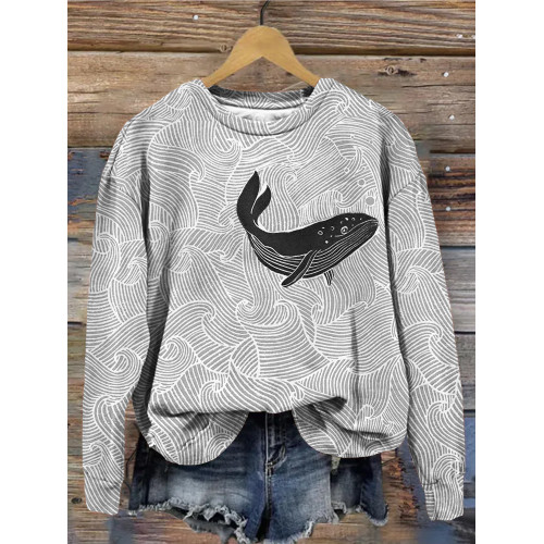 Whale & Waves Lino Art Crew Neck Vintage Sweatshirt