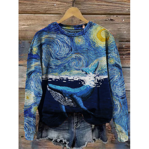 Whale at Starry Night Art Cozy Sweatshirt