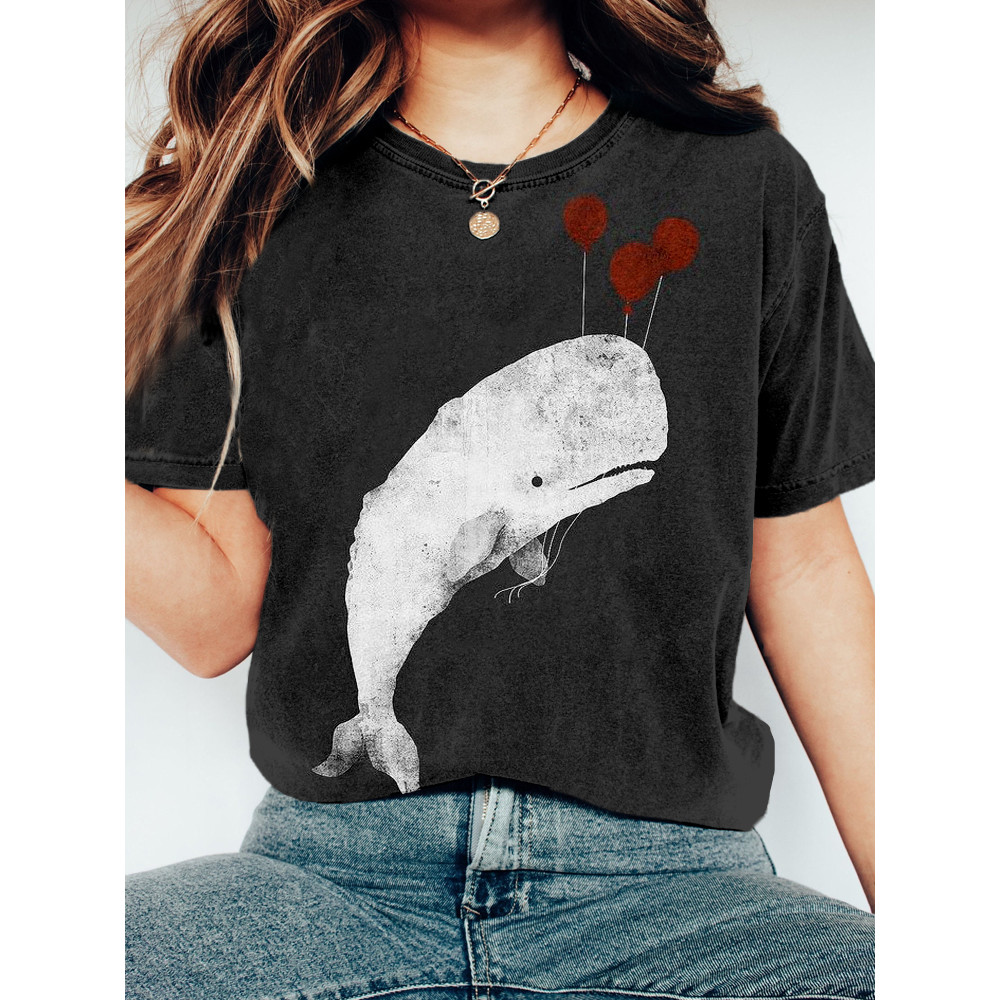 Whale with Balloons Art Vintage Washed T Shirt