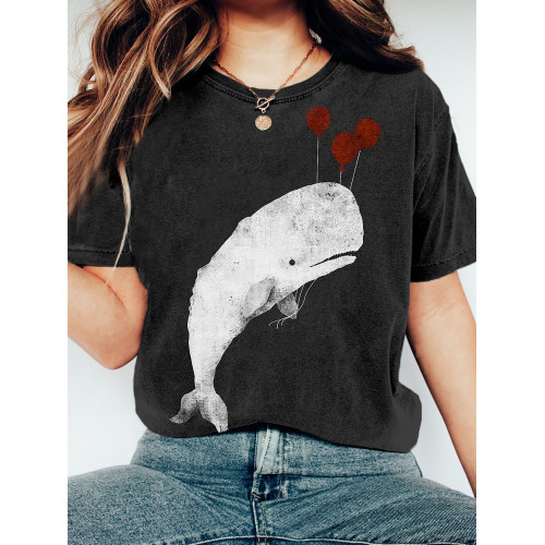 Whale with Balloons Art Vintage Washed T Shirt