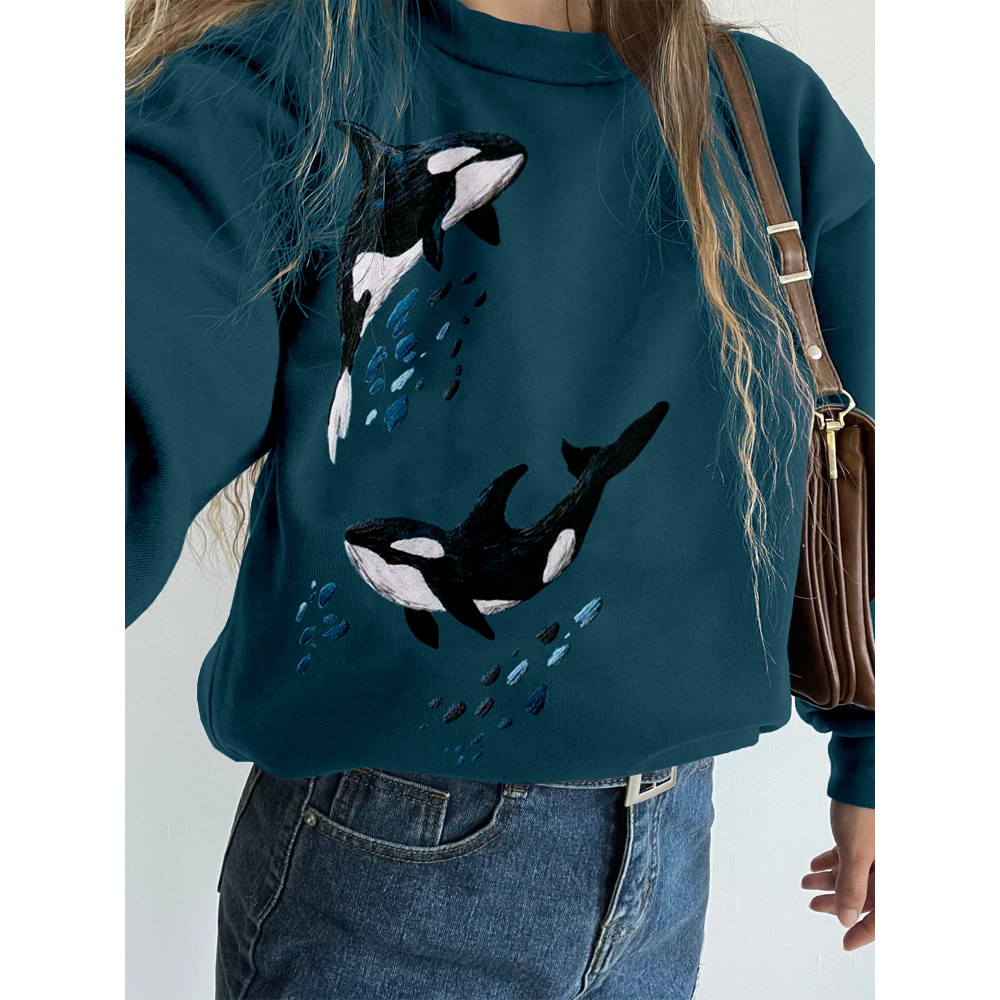 Whales Embroidery Art Pattern Vintage Comfy Sweatshirt