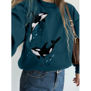 Whales Embroidery Art Pattern Vintage Comfy Sweatshirt