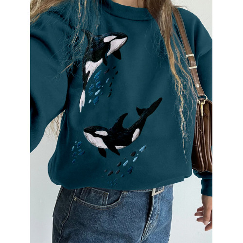 Whales Embroidery Art Pattern Vintage Comfy Sweatshirt