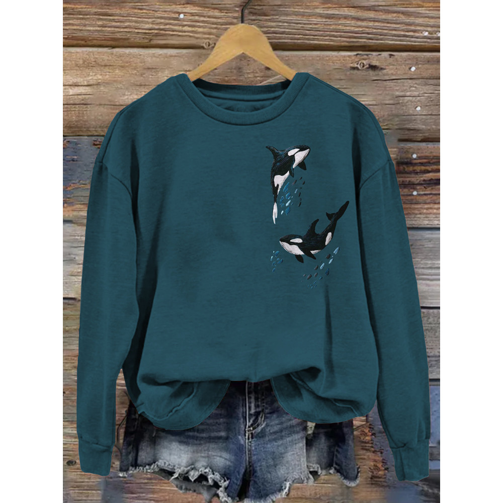 Whales Embroidery Art Pattern Vintage Comfy Sweatshirt