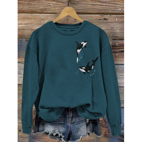 Whales Embroidery Art Pattern Vintage Comfy Sweatshirt