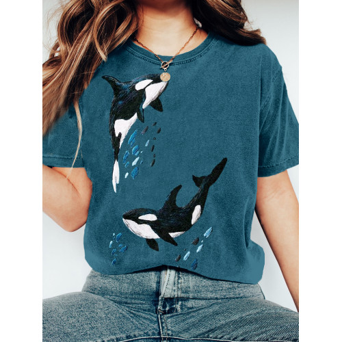 Whales Embroidery Art Pattern Vintage Comfy T Shirt