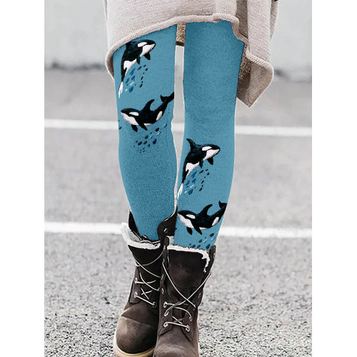 Whales Embroidery Art Vintage Comfy Leggings