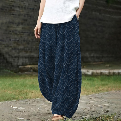 Women'S Japanese Waves Art  Loose Casual Pants