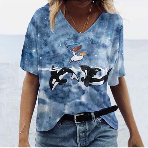 Women'S Whale Painting Casual T-Shirt