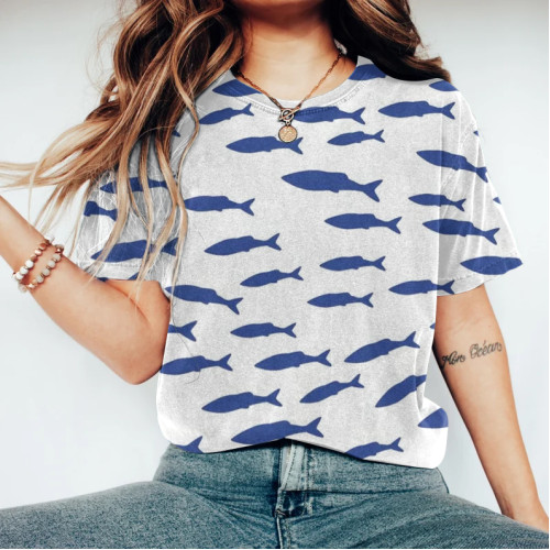 Women's Casual Fish Art Print T-Shirt