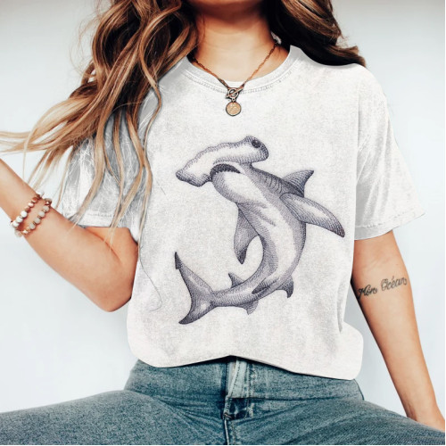 Women's Casual Funny Shark Print T-Shirt
