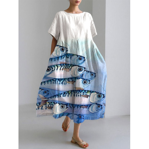 Women's Casual Japanese Art Ocean Fish Print Dress