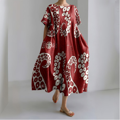 Women's Casual Japanese Art  Ocean Octopus Legs Print Dress