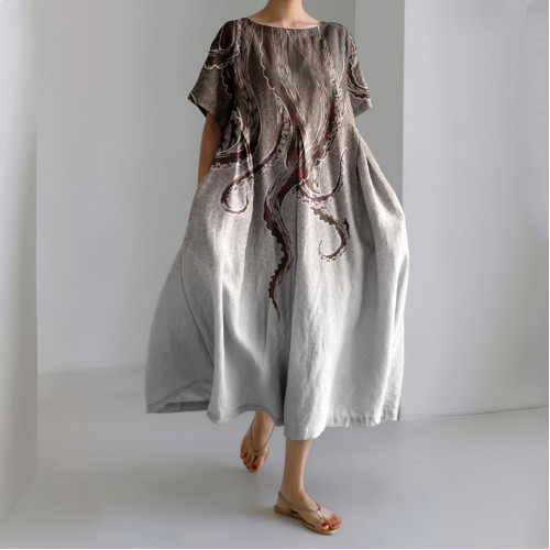 Women's Casual Japanese Art Ocean Octopus Legs Print Dress
