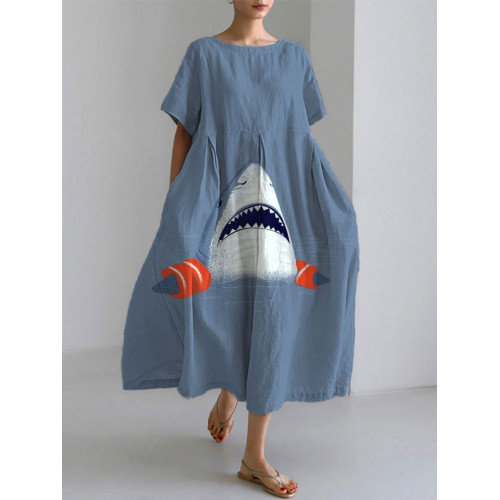 Women's Casual Ocean Sharks Print Dress