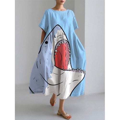 Women's Casual Ocean Sharks Print Dress