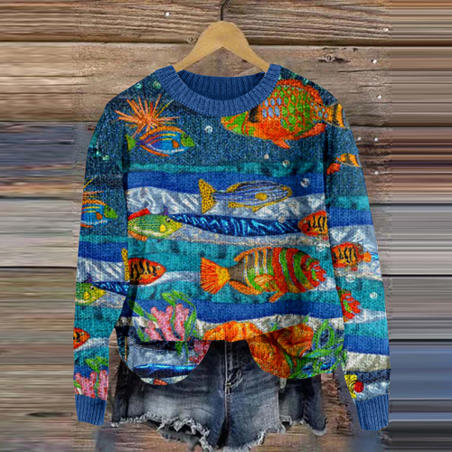 Women's Casual Sea Animals Knitted Long Sleeve Sweater