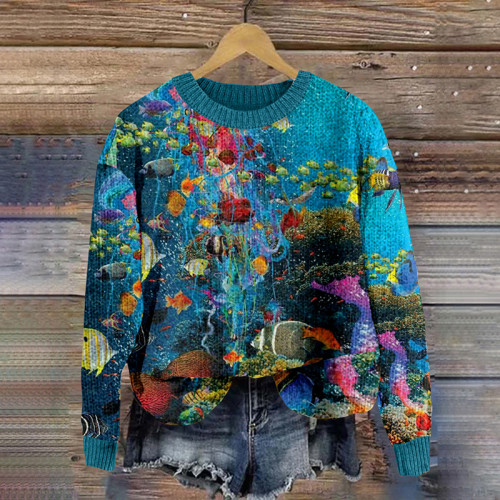 Women's Casual Sea Animals Knitted Pullover Sweater