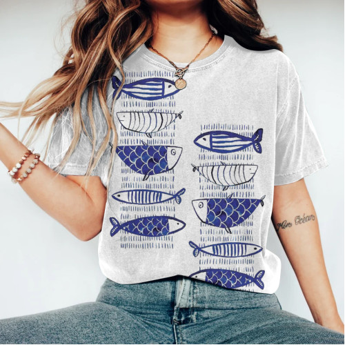 Women's Casual Simple Watercolor Style Fish Print T-Shirt