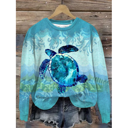 Women's Casual Turtle Print Long Sleeve Sweatshirt