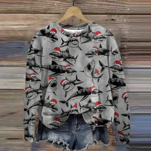Women's Christmas Shark Print Sweatshirt
