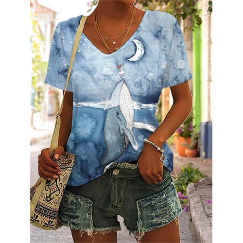 Women's Humpback Whale Print Casual T-Shirt