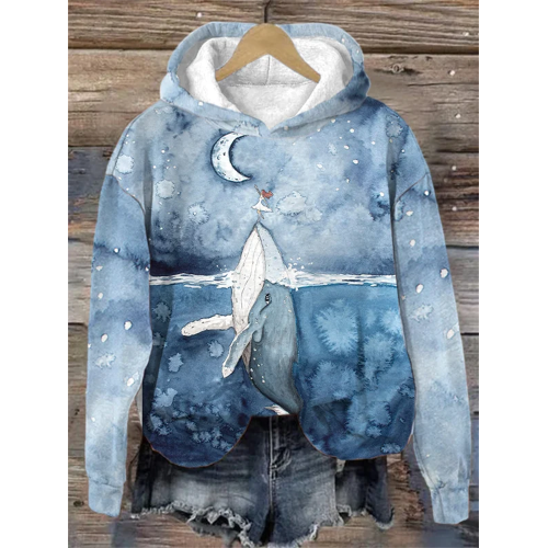 Women's Humpback Whale Print Slouchy Hoodie