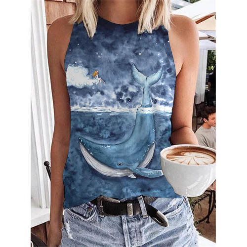 Women's Humpback Whale Printed Casual Tank Top