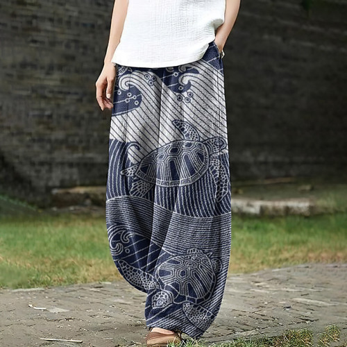 Women‘s Japanese Art Sea Turtle Cozy Linen Blend Pants