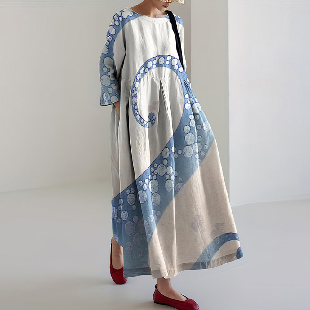 Women‘s Octopus Art Linen Blend Casual Maxi Dress