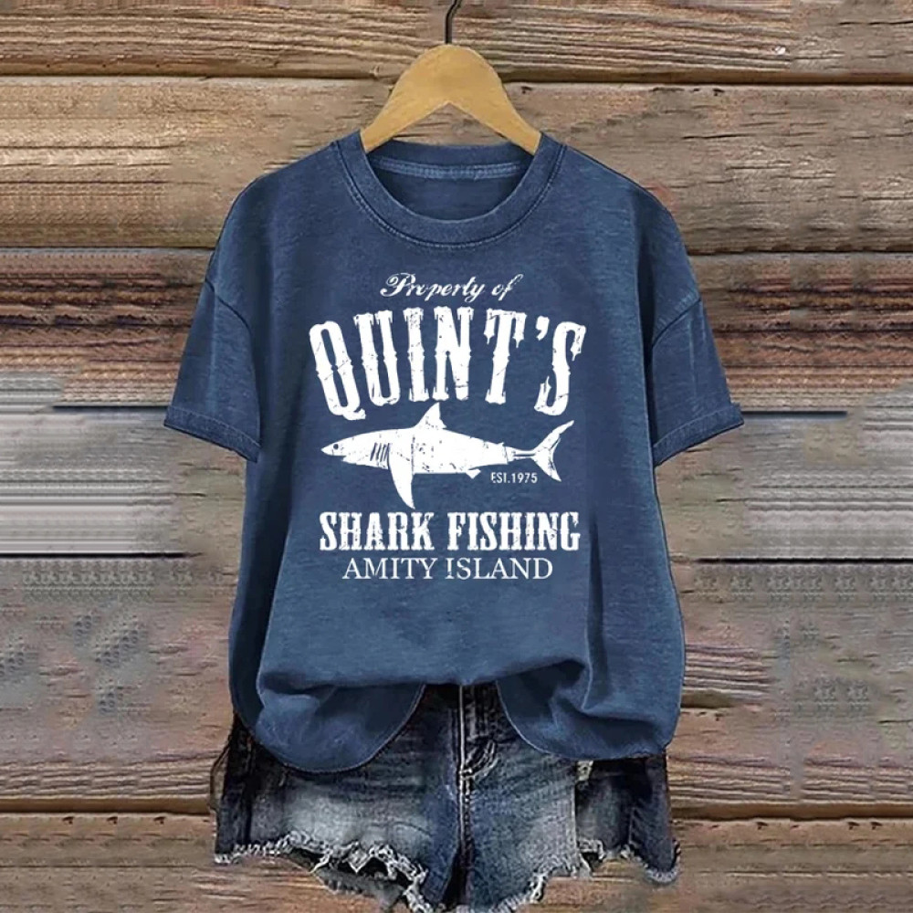 Women's Quints Shark Fishing Art Print T-shirt