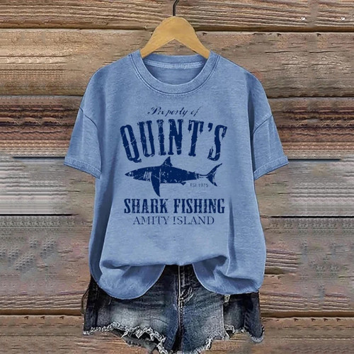 Women's Quints Shark Fishing Art Print T-shirt