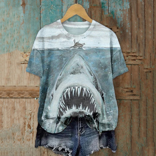 Women's Shark Watercolor Print T-shirt