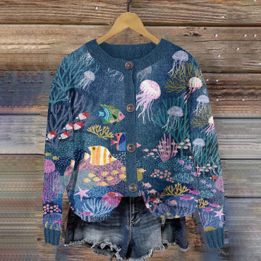Women's Vintage Casual Sea Animal Sweater Cardigan