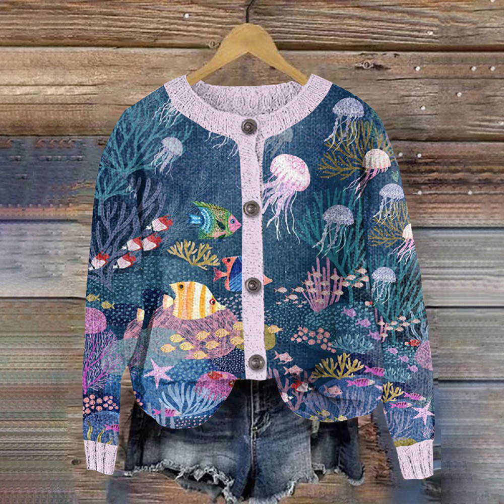 Women's Vintage Casual Sea Animal Sweater Cardigan