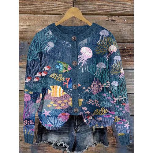 Women's Vintage Casual Sea Animal Sweater Cardigan