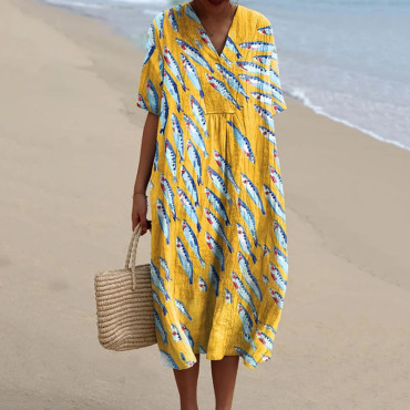 Women's Vintage Fish Art Print Flowy Dress