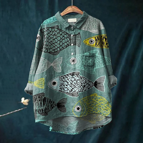 Women's Vintage Fish Art Printed Casual Shirt