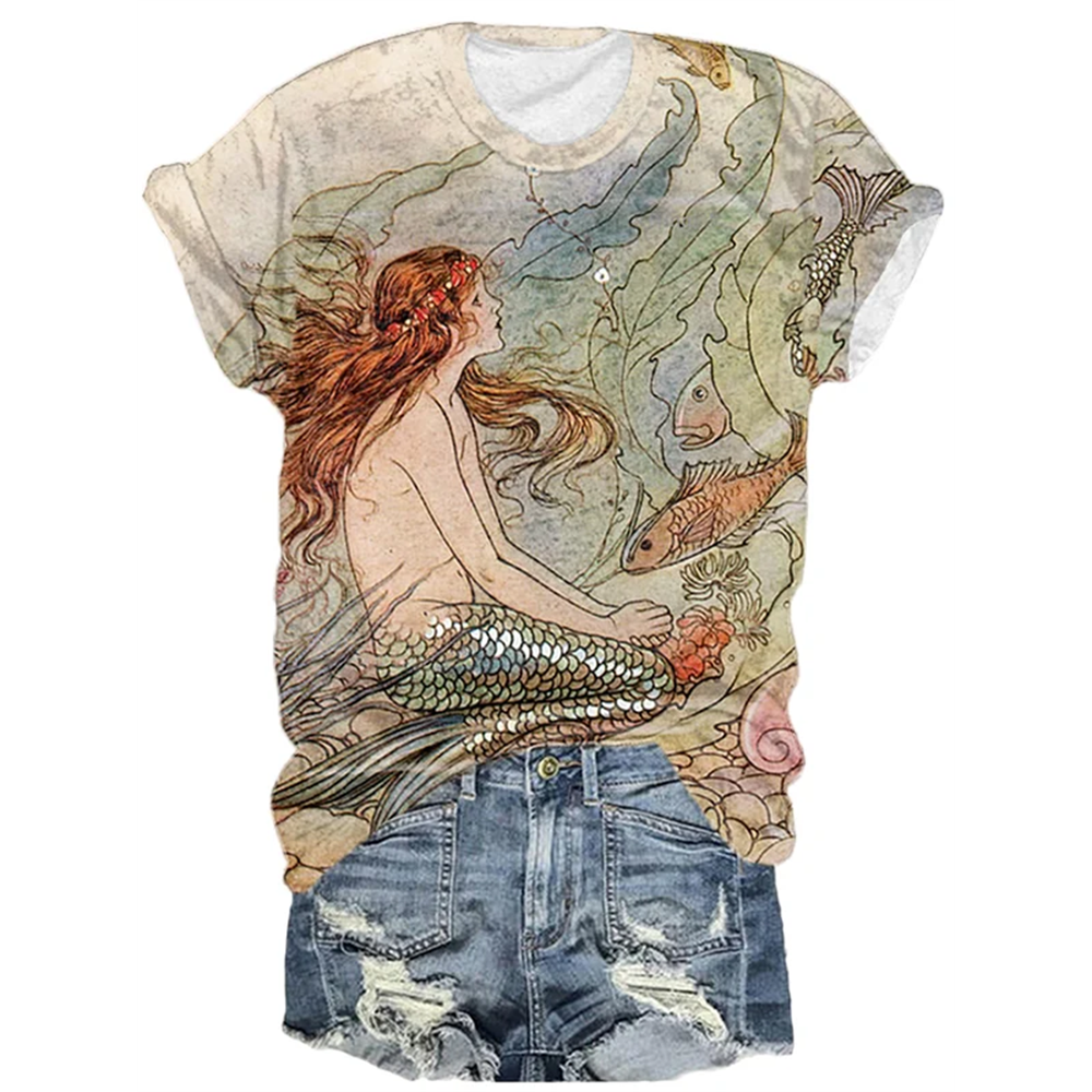 Women's Vintage Mermaid Print T-Shirt